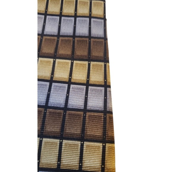 Bijoux Terner Mens Handmade Silk Neck Tie Brown Gold Silver Geometric Work Daily - Picture 2 of 12